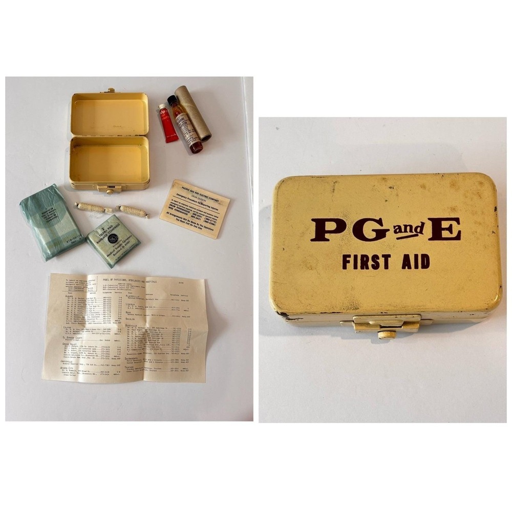 Vintage‎ PG&E First Aid Kit Metal Tin Box Industrial Utility Small